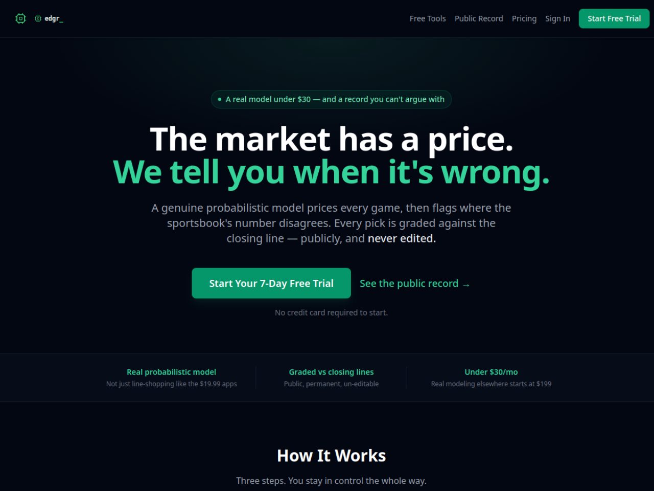 Edgr — sports prediction model landing page